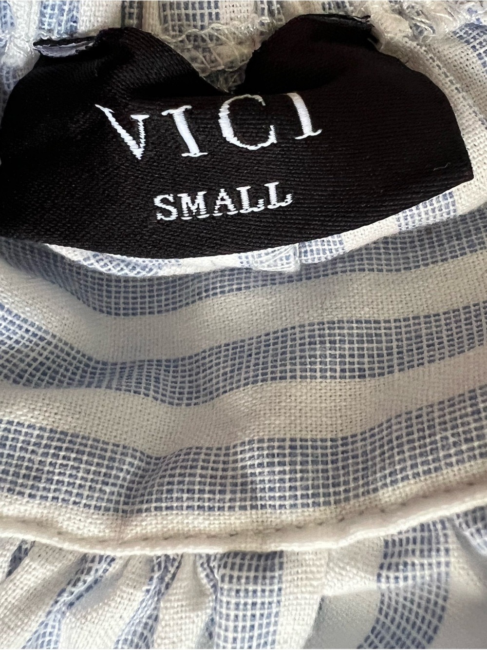 Vici Light Blue and White Striped Mini Dress with Cutouts Back Tie. Size Small - Picture 5 of 6